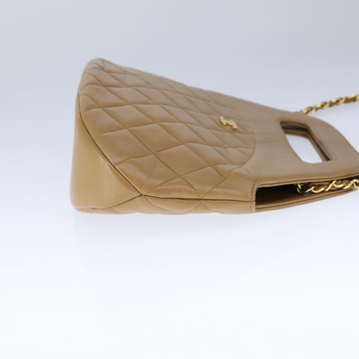 CHANEL Matelasse Chain Hand Bag Lamb Skin 2way Brown Gold CC PP128