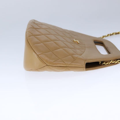 CHANEL Matelasse Chain Hand Bag Lamb Skin 2way Brown Gold CC PP128