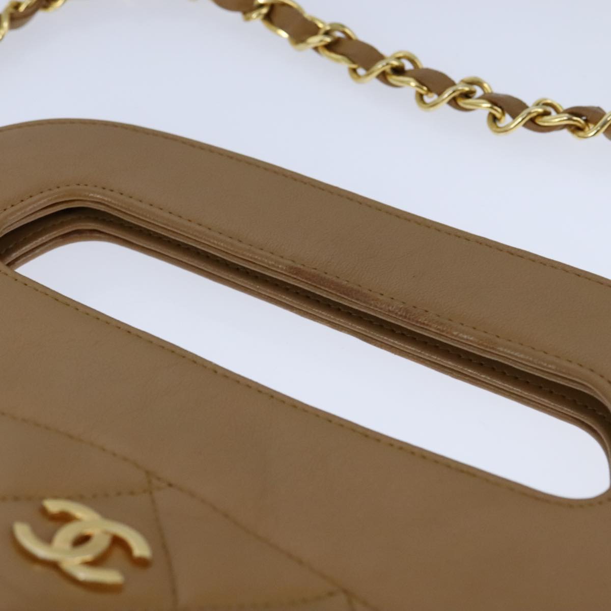 CHANEL Matelasse Chain Hand Bag Lamb Skin 2way Brown Gold CC PP128