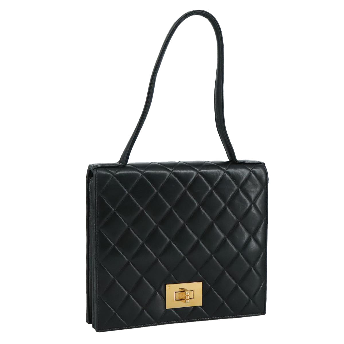 CHANEL Matelasse Hand Bag Lamb Skin Black CC PP131