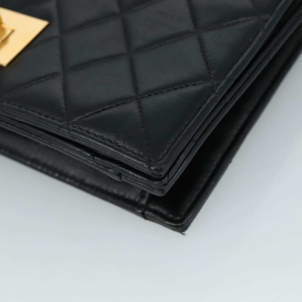 CHANEL Matelasse Hand Bag Lamb Skin Black CC PP131