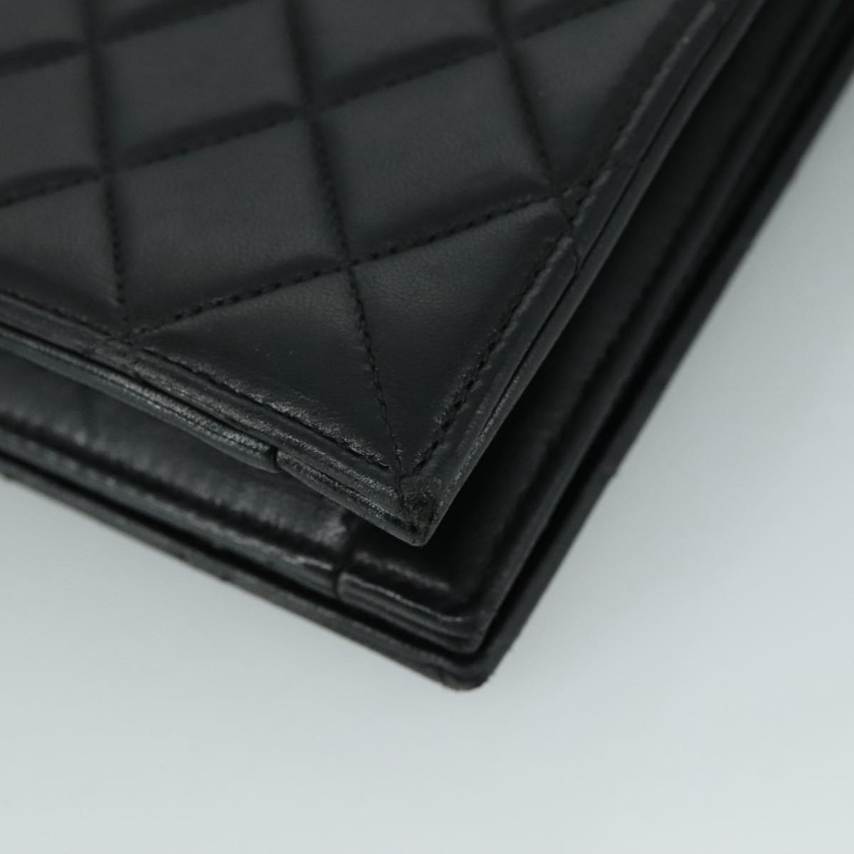 CHANEL Matelasse Hand Bag Lamb Skin Black CC PP131