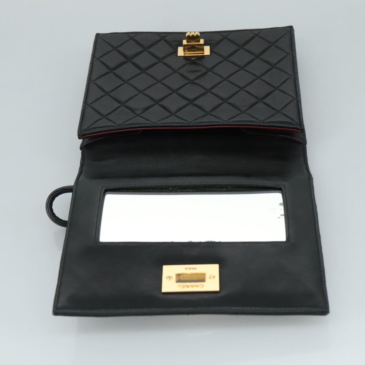 CHANEL Matelasse Hand Bag Lamb Skin Black CC PP131
