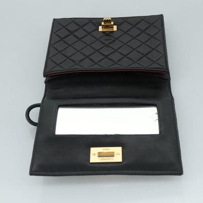 CHANEL Matelasse Hand Bag Lamb Skin Black CC PP131