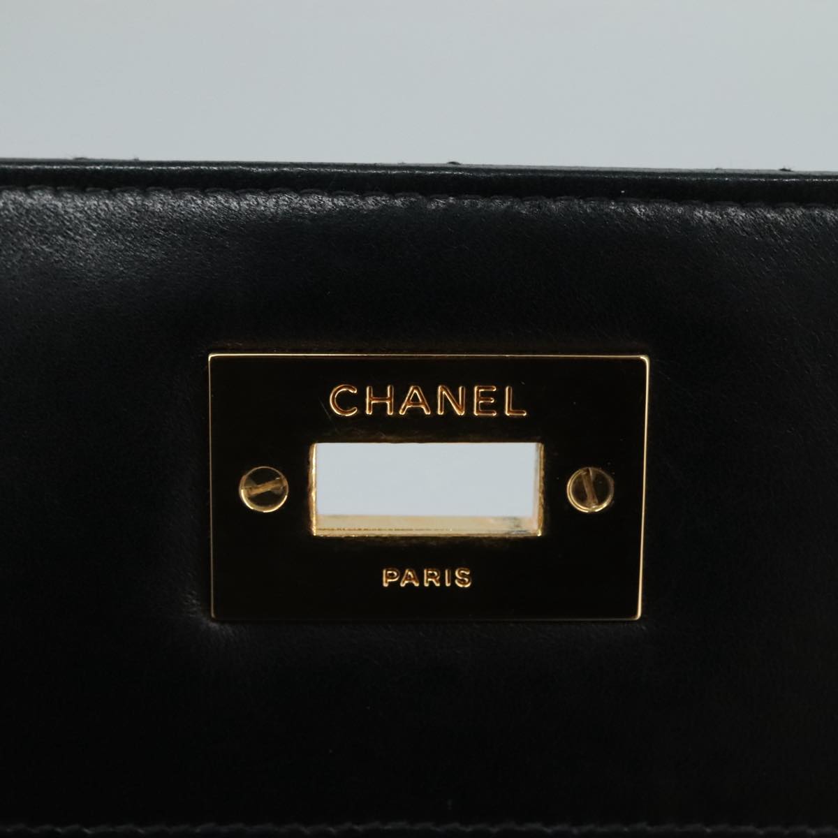 CHANEL Matelasse Hand Bag Lamb Skin Black CC PP131