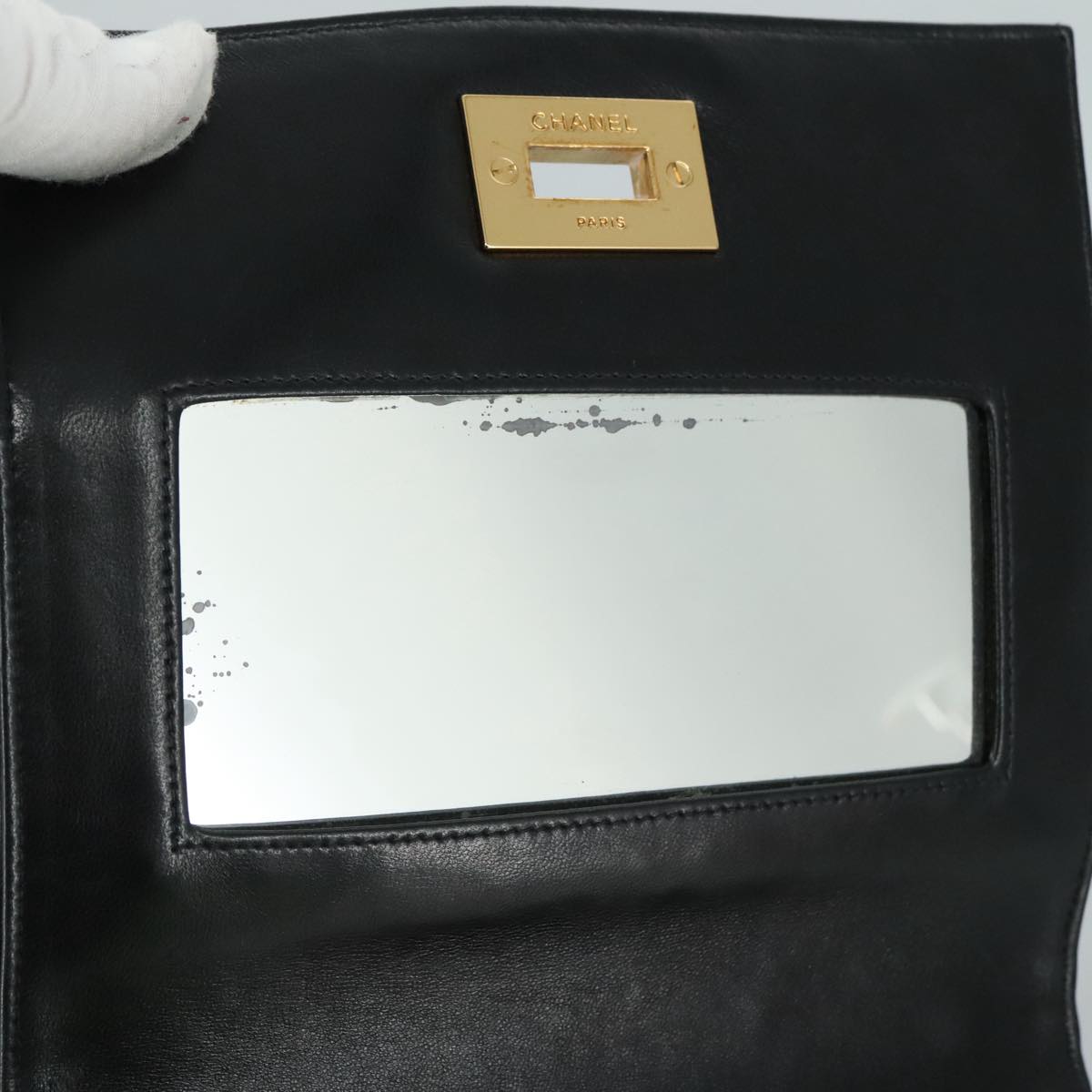 CHANEL Matelasse Hand Bag Lamb Skin Black CC PP131