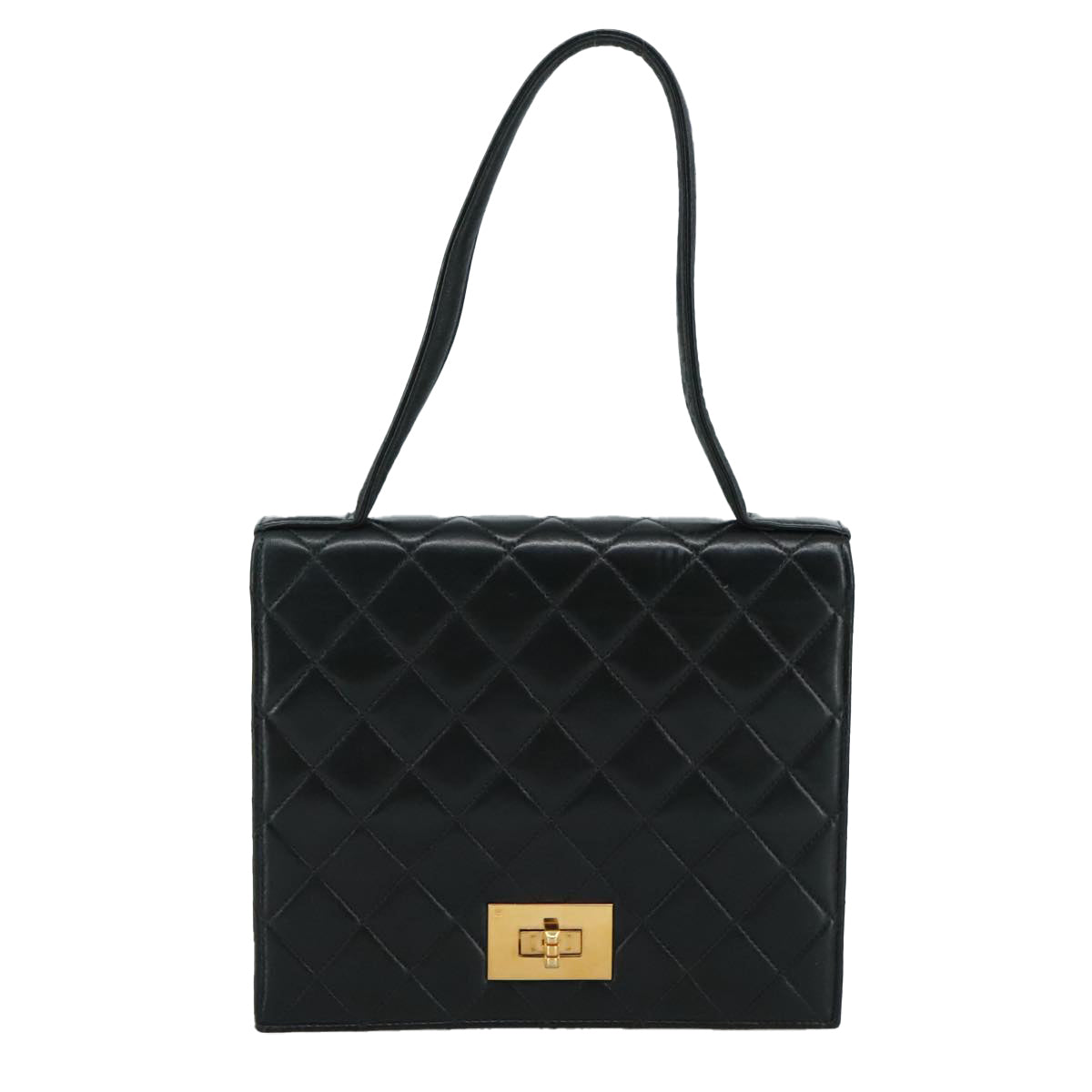 CHANEL Matelasse Hand Bag Lamb Skin Black CC PP131