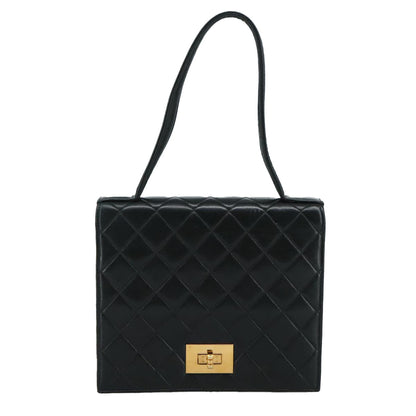 CHANEL Matelasse Hand Bag Lamb Skin Black CC PP131