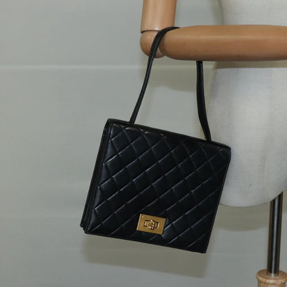 CHANEL Matelasse Hand Bag Lamb Skin Black CC PP131