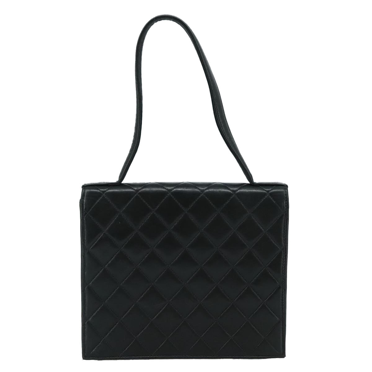 CHANEL Matelasse Hand Bag Lamb Skin Black CC PP131