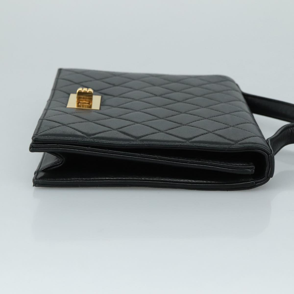 CHANEL Matelasse Hand Bag Lamb Skin Black CC PP131