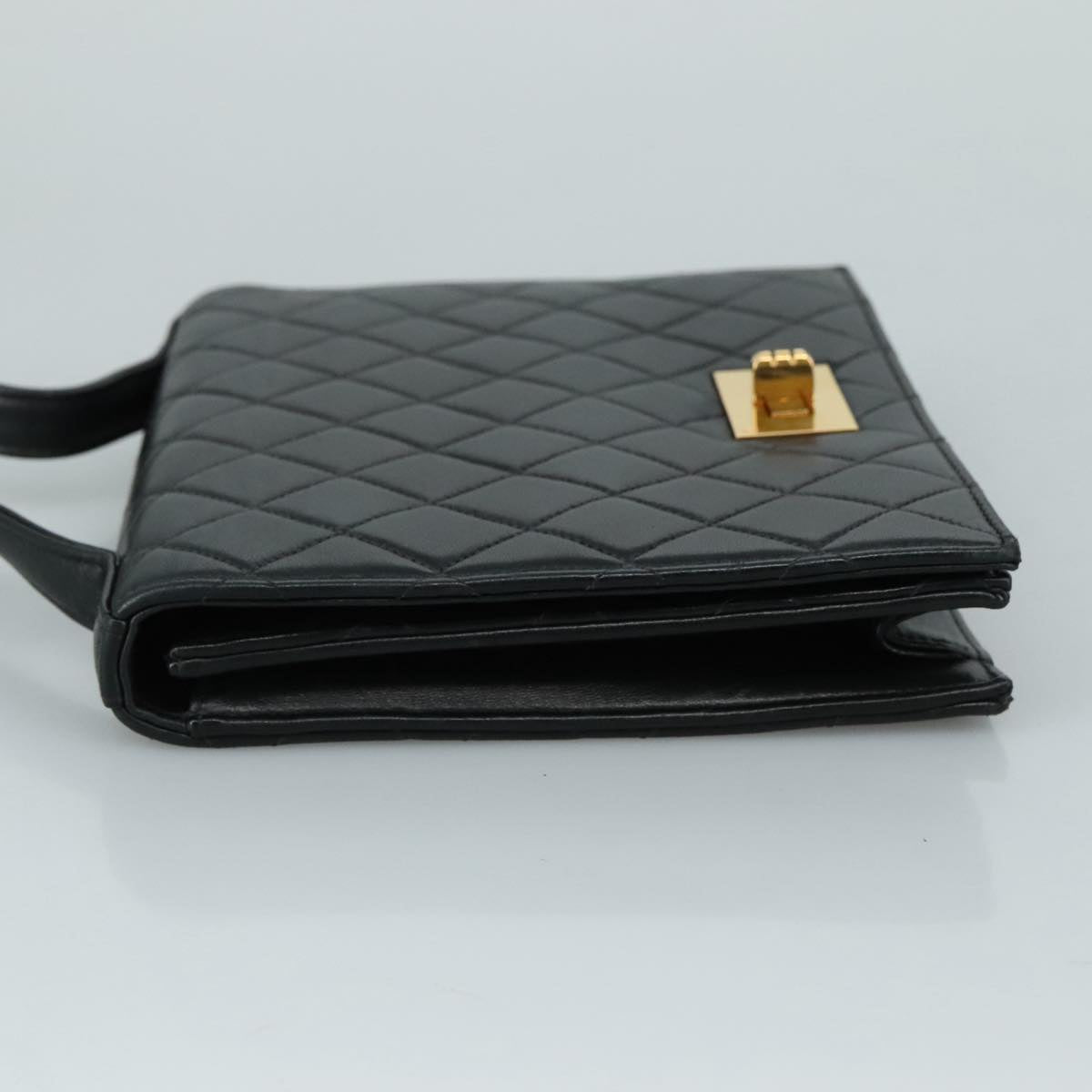CHANEL Matelasse Hand Bag Lamb Skin Black CC PP131