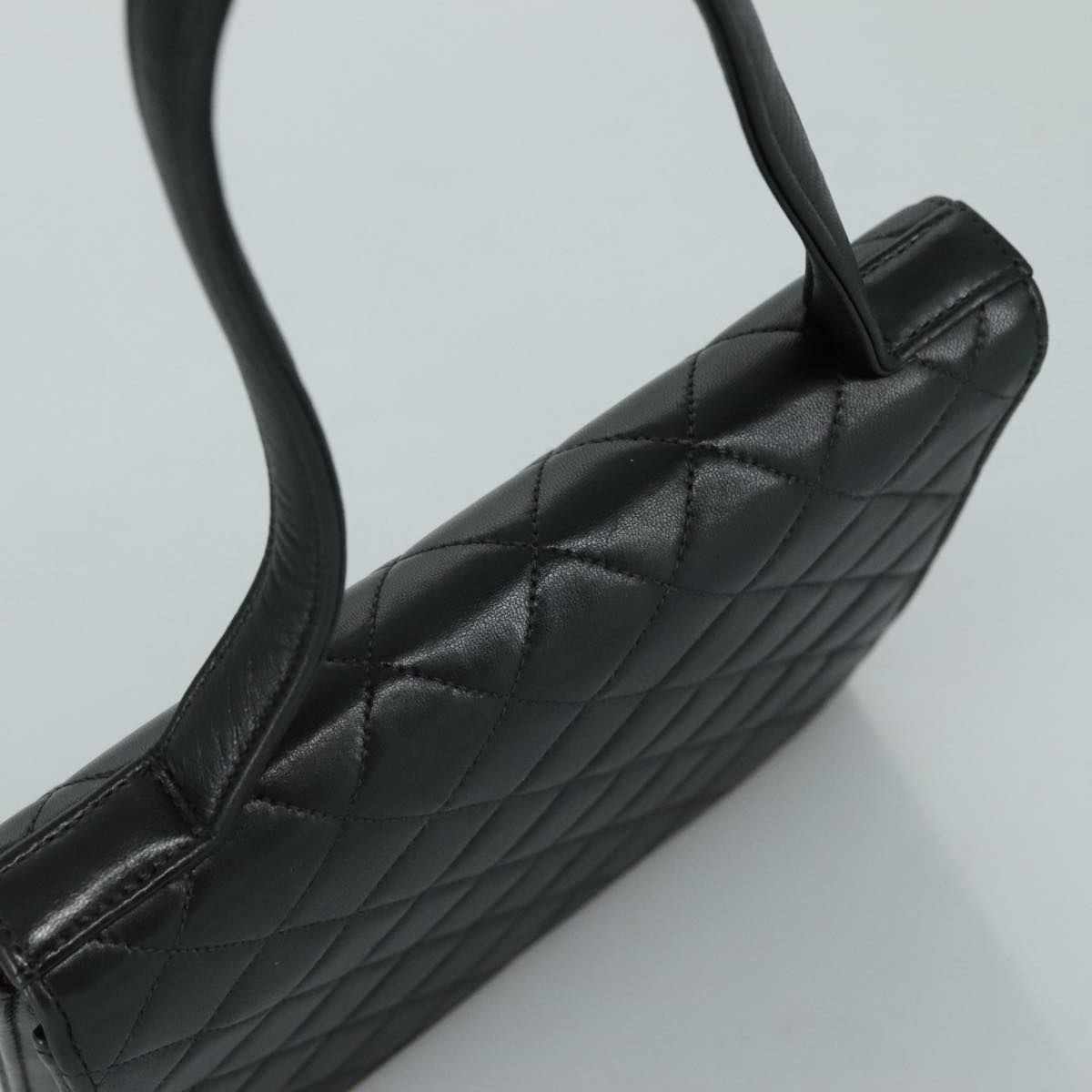 CHANEL Matelasse Hand Bag Lamb Skin Black CC PP131