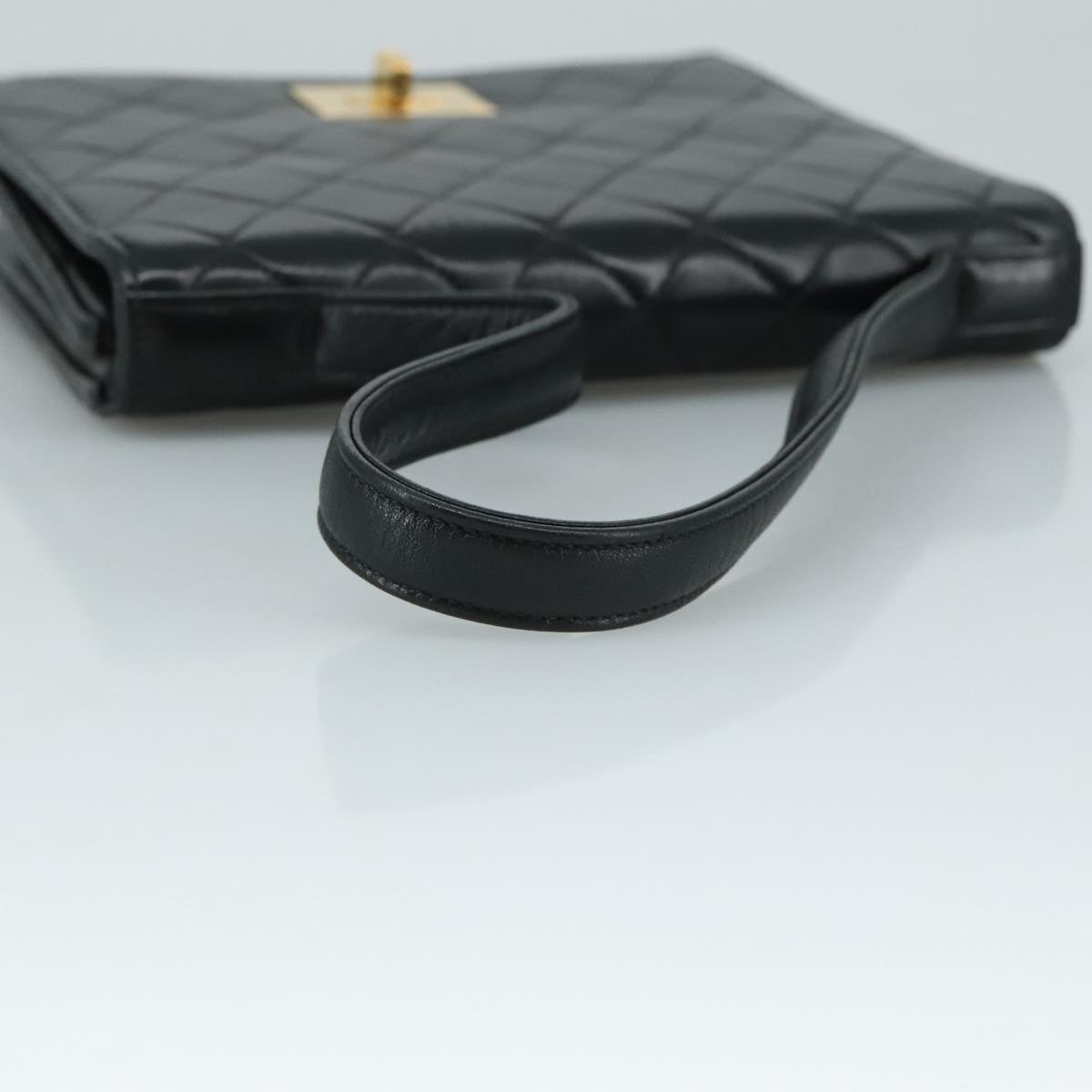 CHANEL Matelasse Hand Bag Lamb Skin Black CC PP131