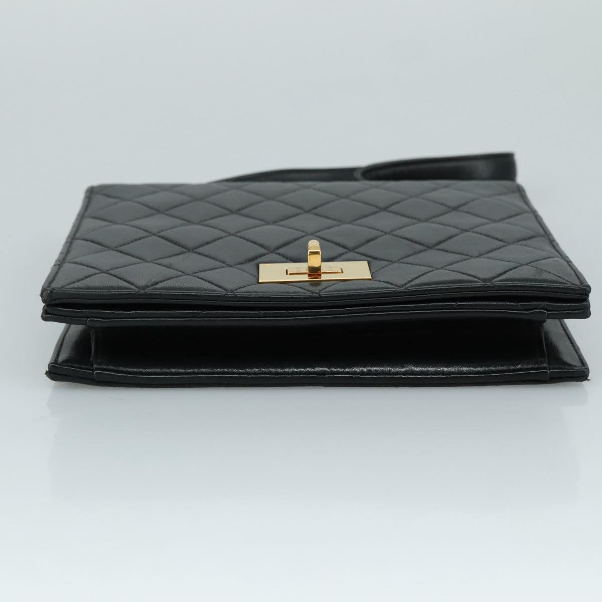 CHANEL Matelasse Hand Bag Lamb Skin Black CC PP131