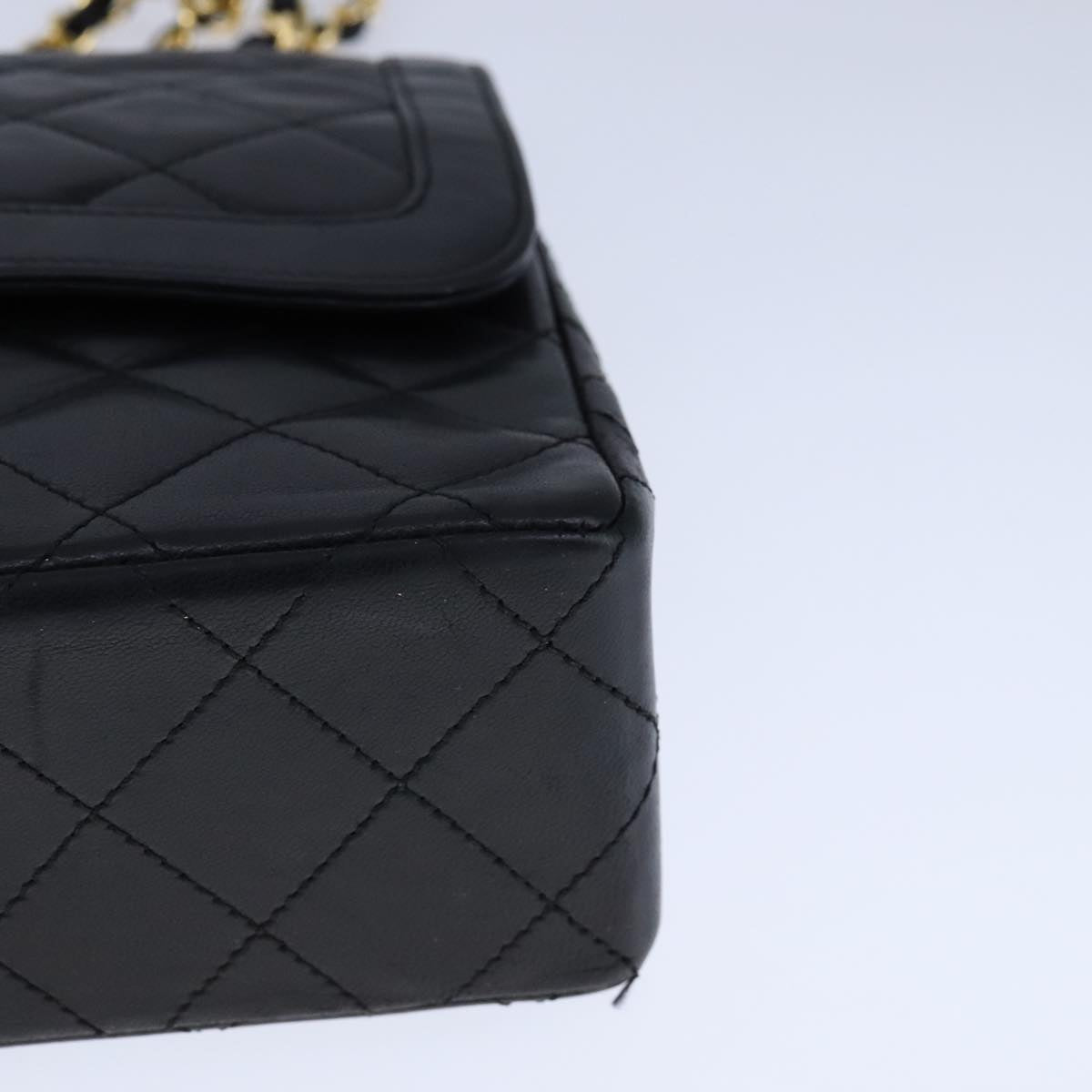 CHANEL Chain Matelasse Shoulder Bag Lamb Skin Black Gold CC PP135