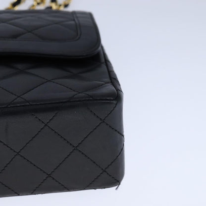 CHANEL Chain Matelasse Shoulder Bag Lamb Skin Black Gold CC PP135