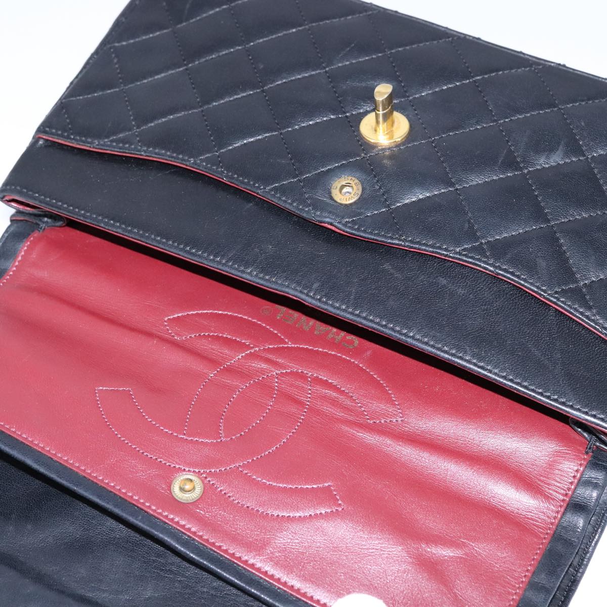 CHANEL Chain Matelasse Shoulder Bag Lamb Skin Black Gold CC PP135