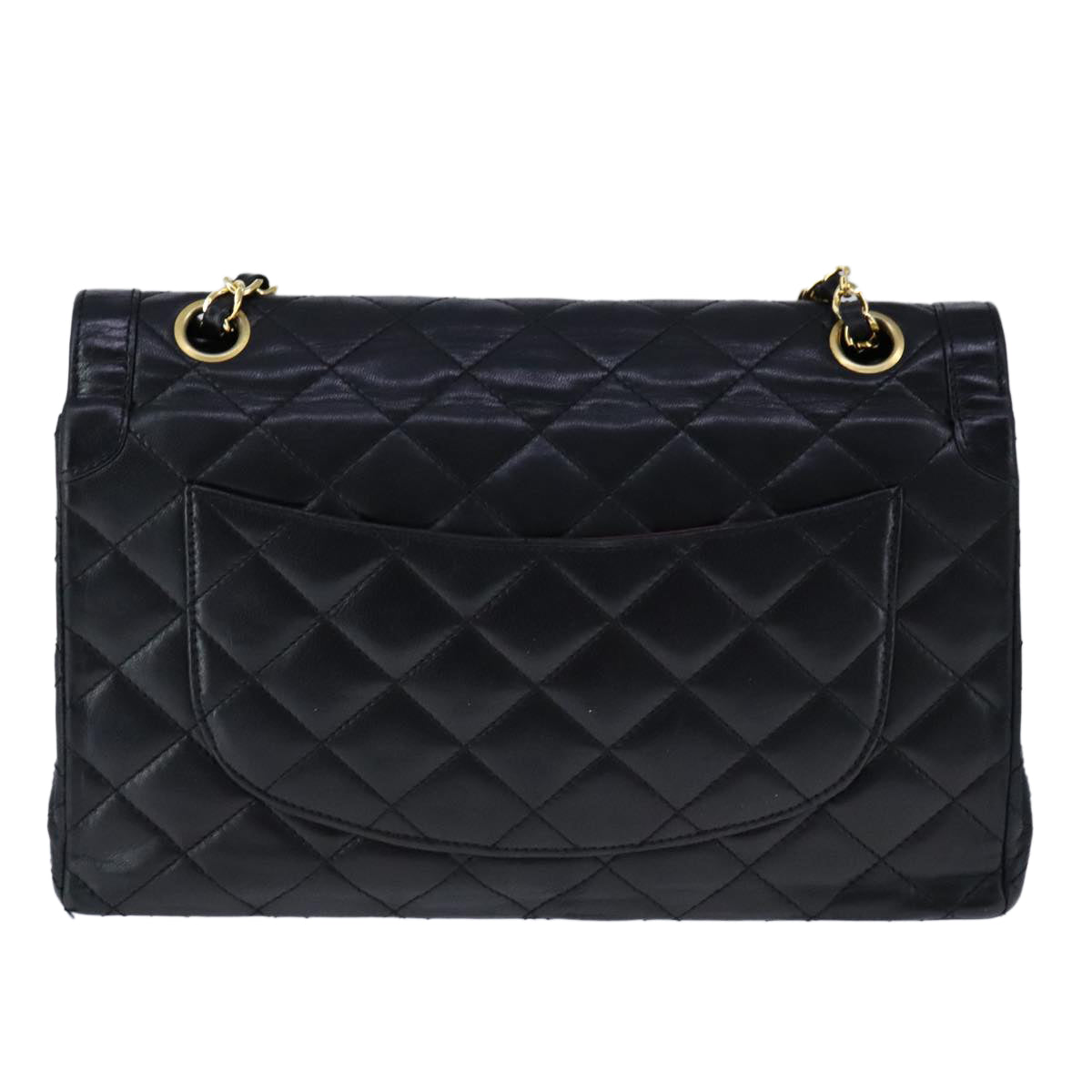 CHANEL Chain Matelasse Shoulder Bag Lamb Skin Black Gold CC PP135