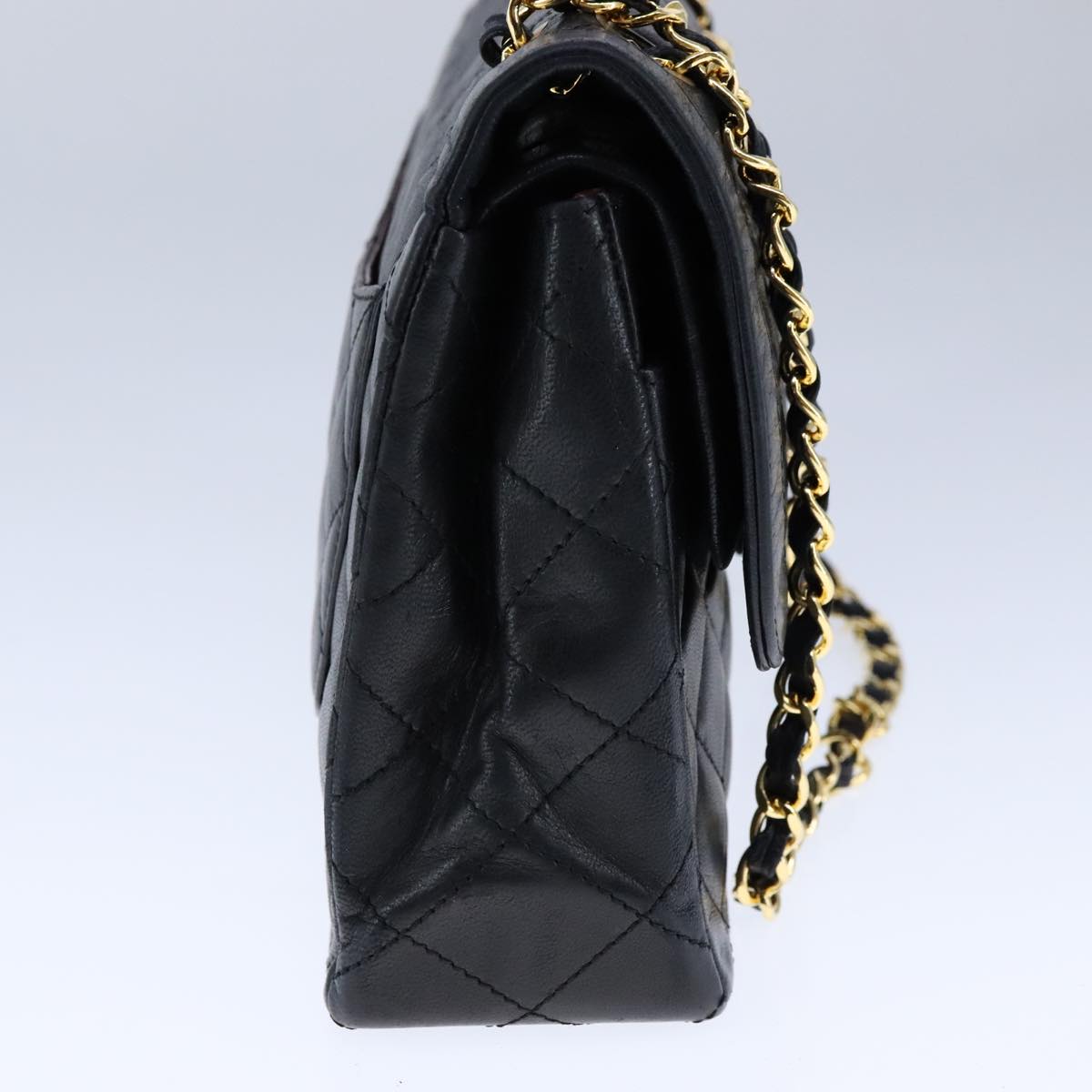 CHANEL Chain Matelasse Shoulder Bag Lamb Skin Black Gold CC PP135