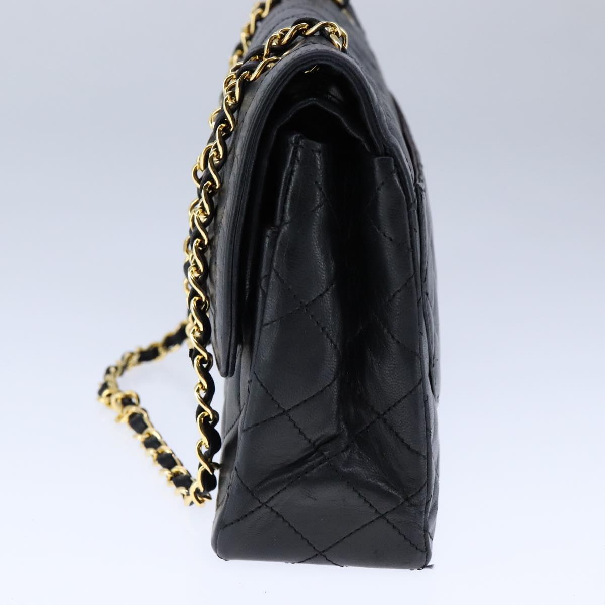 CHANEL Chain Matelasse Shoulder Bag Lamb Skin Black Gold CC PP135