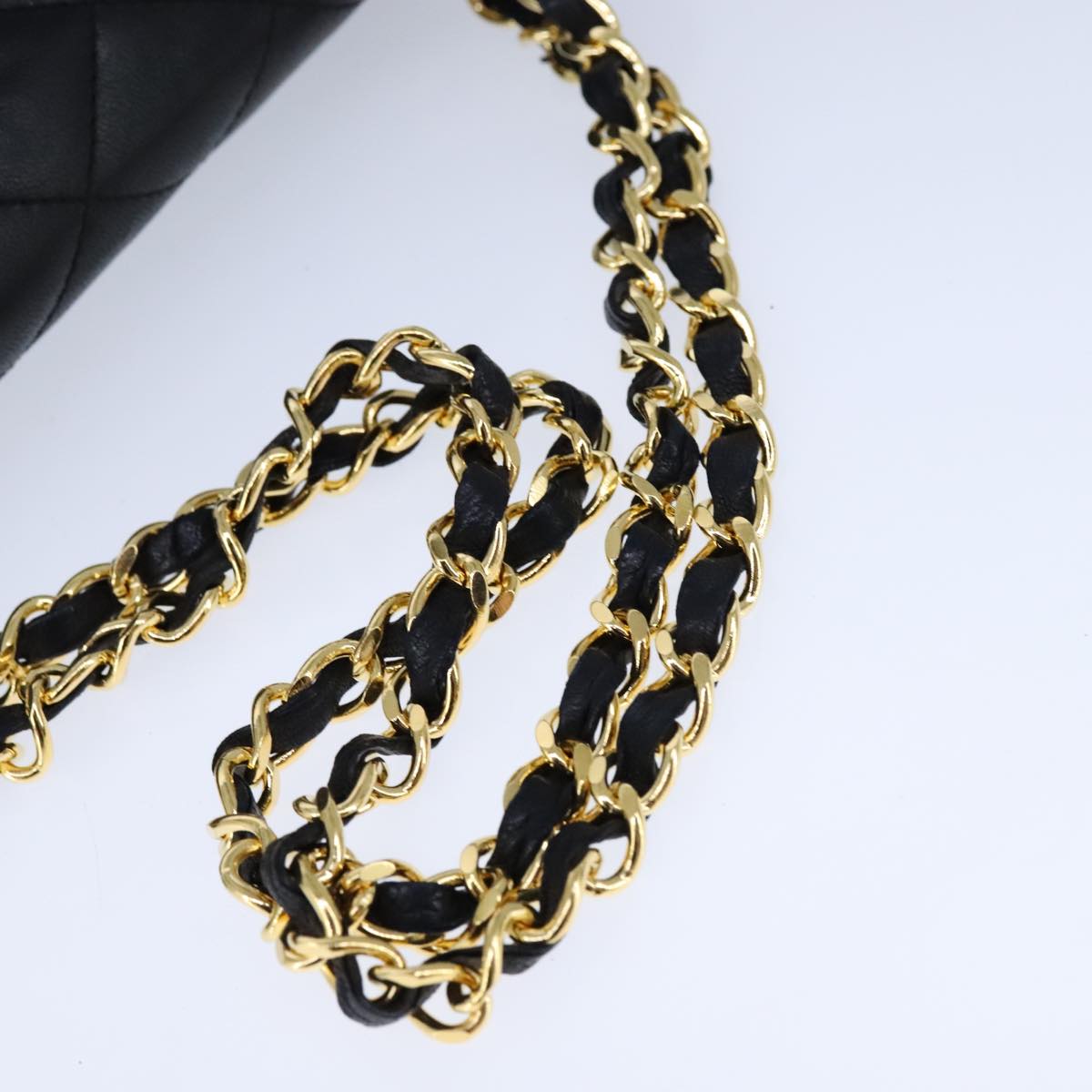 CHANEL Chain Matelasse Shoulder Bag Lamb Skin Black Gold CC PP135