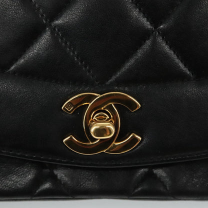 CHANEL Chain Diana Shoulder Bag Lamb Skin Black Gold CC PP139