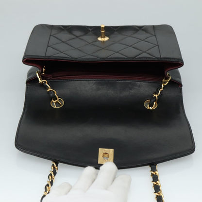 CHANEL Chain Diana Shoulder Bag Lamb Skin Black Gold CC PP139