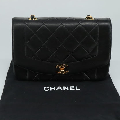CHANEL Chain Diana Shoulder Bag Lamb Skin Black Gold CC PP139