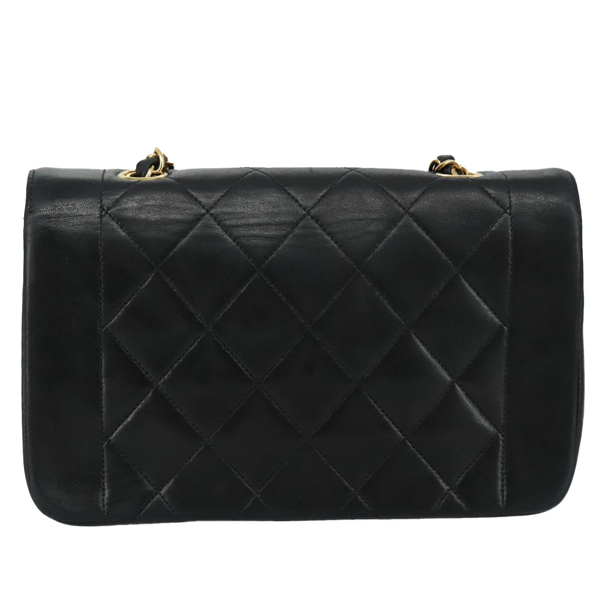 CHANEL Chain Diana Shoulder Bag Lamb Skin Black Gold CC PP139