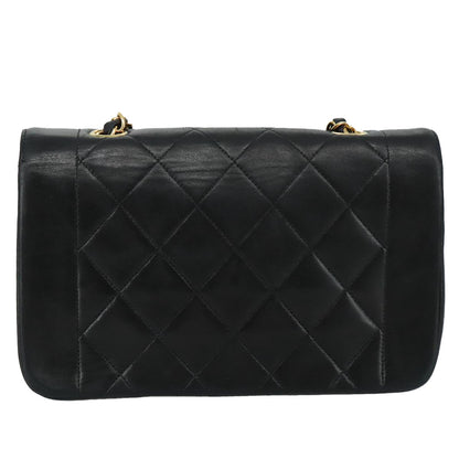 CHANEL Chain Diana Shoulder Bag Lamb Skin Black Gold CC PP139