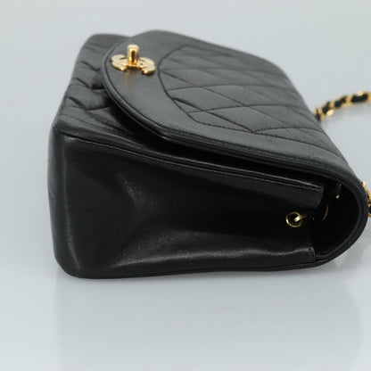 CHANEL Chain Diana Shoulder Bag Lamb Skin Black Gold CC PP139