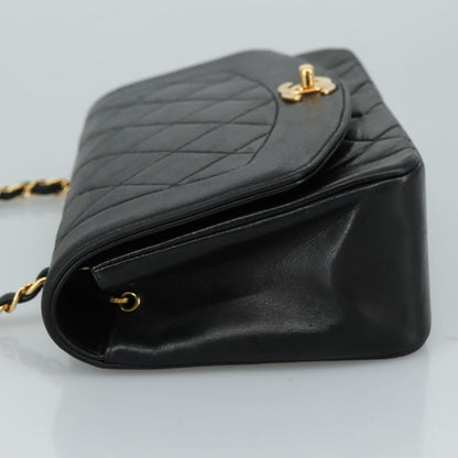 CHANEL Chain Diana Shoulder Bag Lamb Skin Black Gold CC PP139