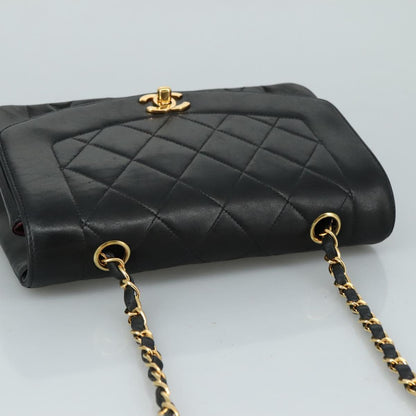 CHANEL Chain Diana Shoulder Bag Lamb Skin Black Gold CC PP139