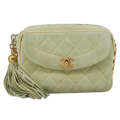 CHANEL Matelasse Chain Shoulder Bag Cotton Green Gold CC PP142