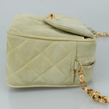 CHANEL Matelasse Chain Shoulder Bag Cotton Green Gold CC PP142