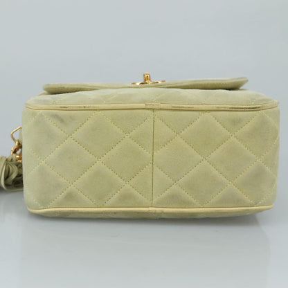 CHANEL Matelasse Chain Shoulder Bag Cotton Green Gold CC PP142