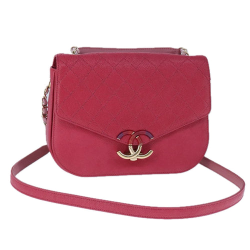 CHANEL Matelasse Chain Shoulder Bag Caviar Skin Pink CC PP143A