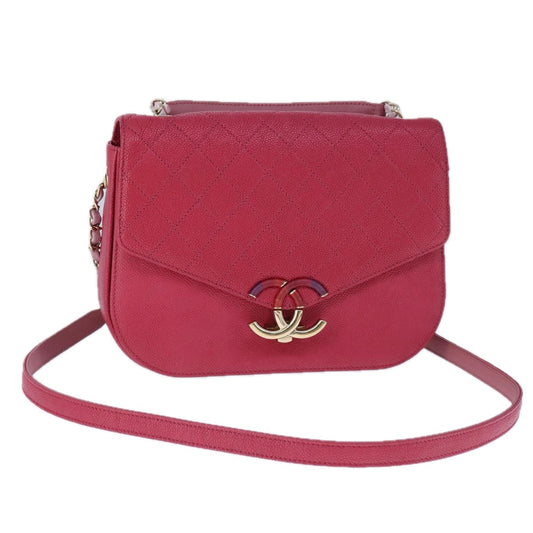 CHANEL Matelasse Chain Shoulder Bag Caviar Skin Pink CC PP143A