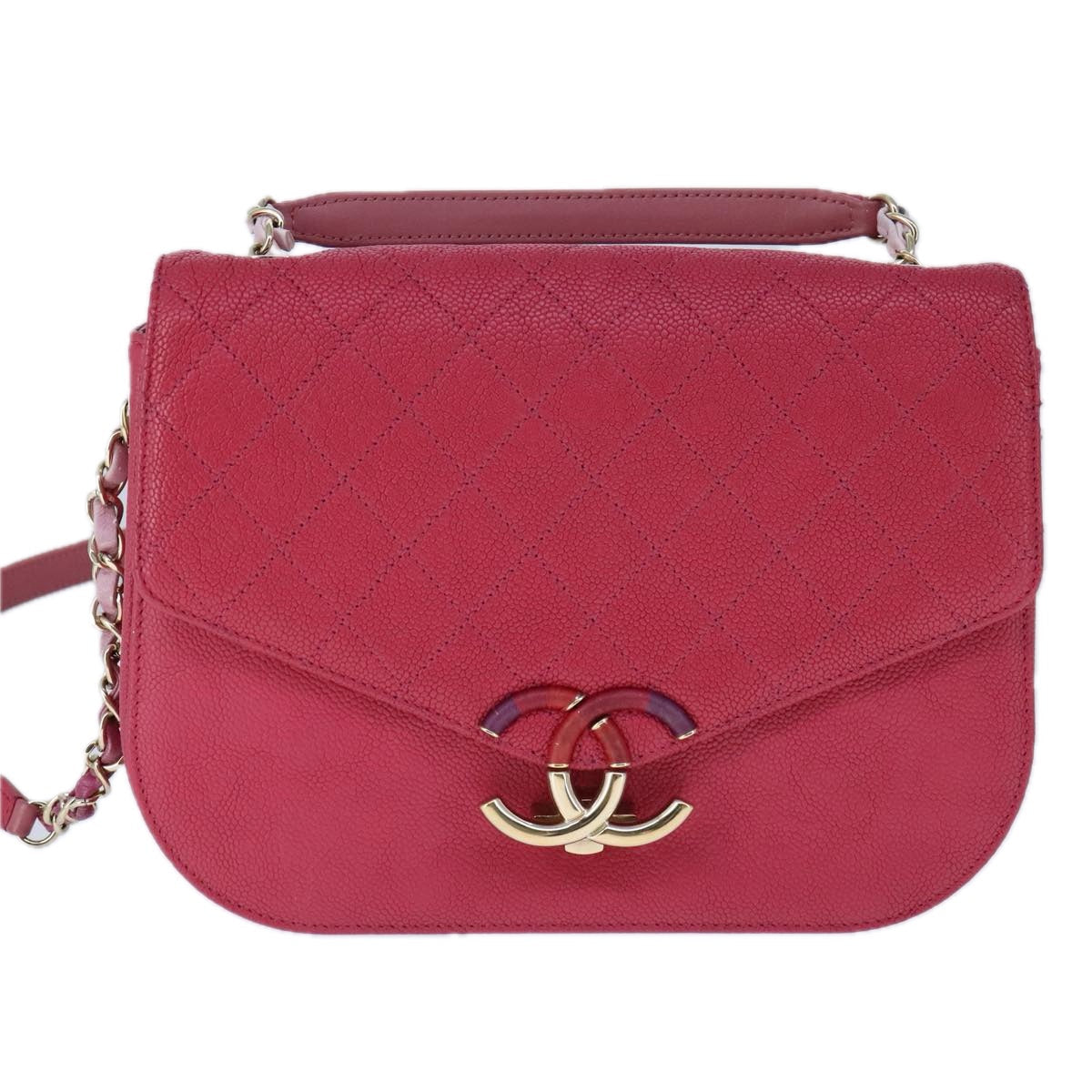CHANEL Matelasse Chain Shoulder Bag Caviar Skin Pink CC PP143A