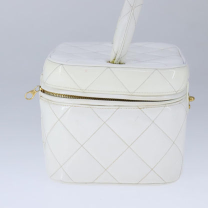 CHANEL Matelasse Vanity Cosmetic Pouch Patent leather White Gold CC PP147
