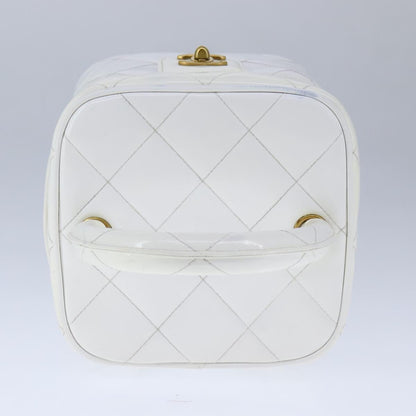 CHANEL Matelasse Vanity Cosmetic Pouch Patent leather White Gold CC PP147