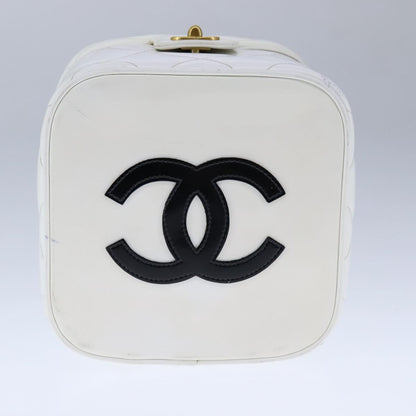 CHANEL Matelasse Vanity Cosmetic Pouch Patent leather White Gold CC PP147