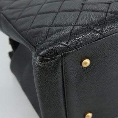 CHANEL Matelasse Chain Hand Bag Caviar Skin Black Gold CC PP148