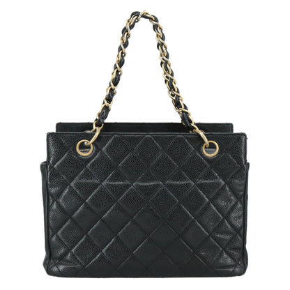 CHANEL Matelasse Chain Hand Bag Caviar Skin Black Gold CC PP148