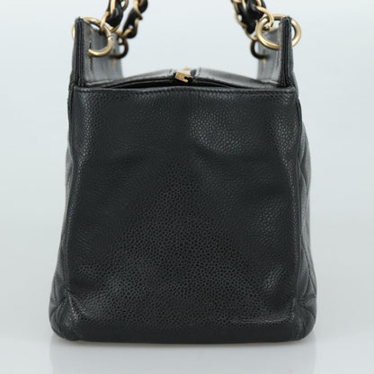 CHANEL Matelasse Chain Hand Bag Caviar Skin Black Gold CC PP148