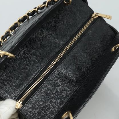 CHANEL Matelasse Chain Hand Bag Caviar Skin Black Gold CC PP148