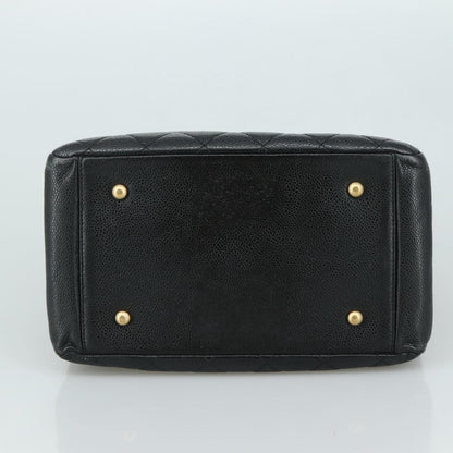 CHANEL Matelasse Chain Hand Bag Caviar Skin Black Gold CC PP148