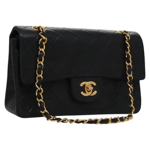 CHANEL Matelasse 23  Chain Shoulder Bag Lamb Skin Black Gold CC PP162