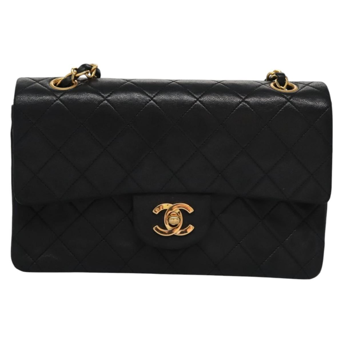 CHANEL Matelasse 23  Chain Shoulder Bag Lamb Skin Black Gold CC PP162